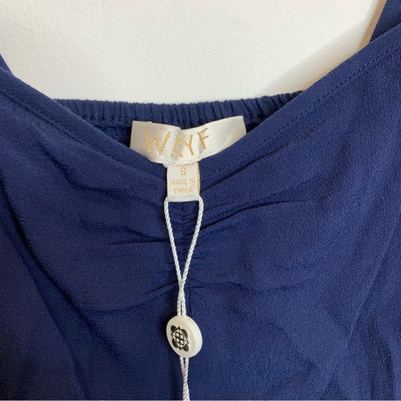 WAYF Puff Sleeve Smocked Back Crop Top Navy Blue - Picture 4 of 6